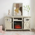 thumbnail image 3 of laibo Fireplace TV Stand for 65 Inch TV, Modern Farmhouse Rustic TV Cabinet with 18'' Electric Fireplace, Entertainment Center Television Console Table with Glass Barn Doors for Living Room, Gray, 3 of 9