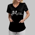 thumbnail image 4 of COMVALUE Scrub Tops for Women Short Sleeve Working Uniform with Pocket Summer ECG Heart Graphic Print V Neck Stretchy Holi T Shirts (Black, S), 4 of 4