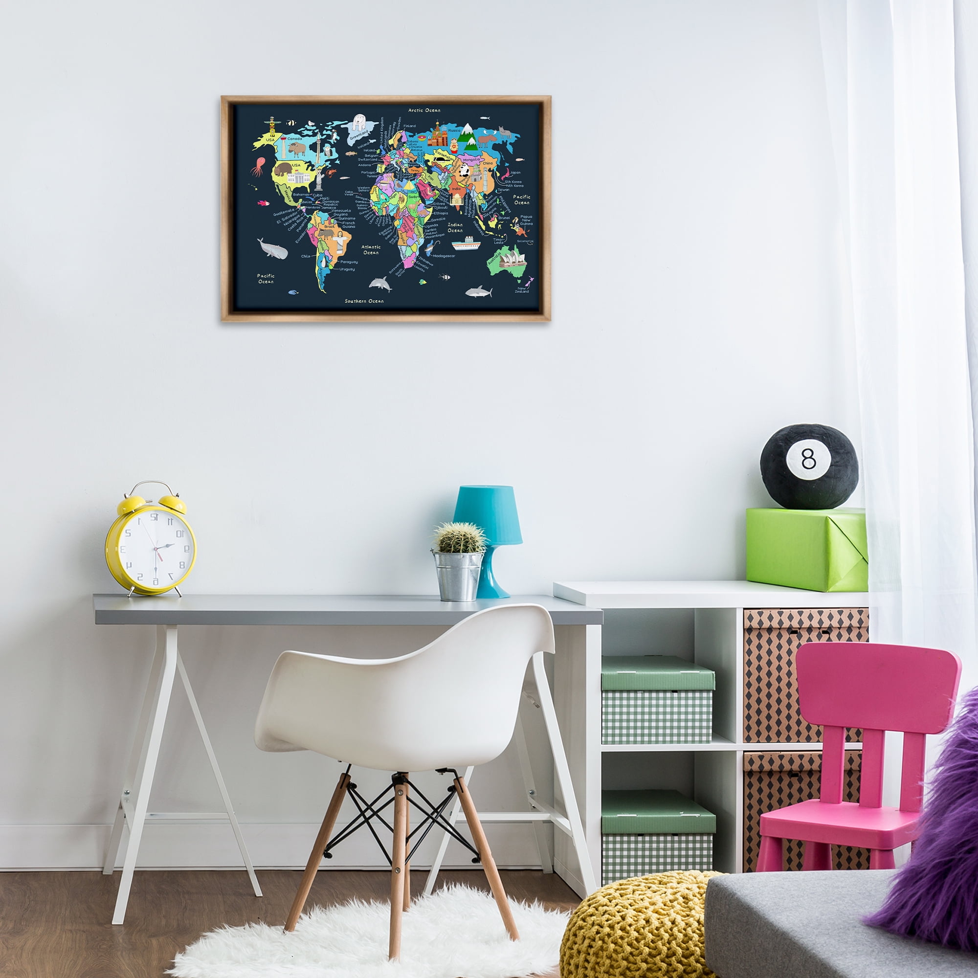 Stupell Industries Detailed Countries Map Education Painting Brown Floater Framed Canvas Art Print Wall Art, 31 x 21