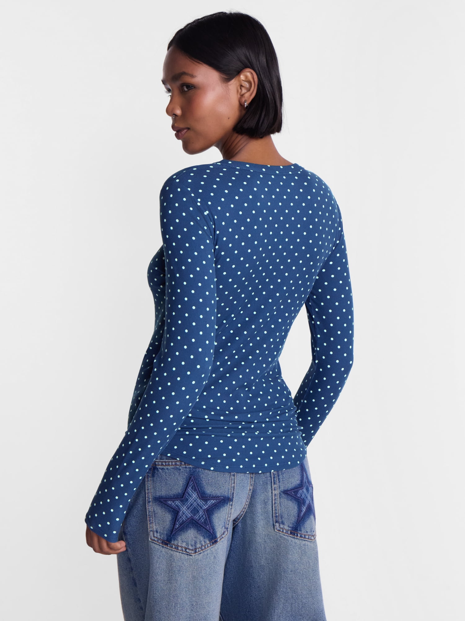 No Boundaries Ribbed Crewneck Tee with Long Sleeves, Women's and Women's Plus XXS-4X