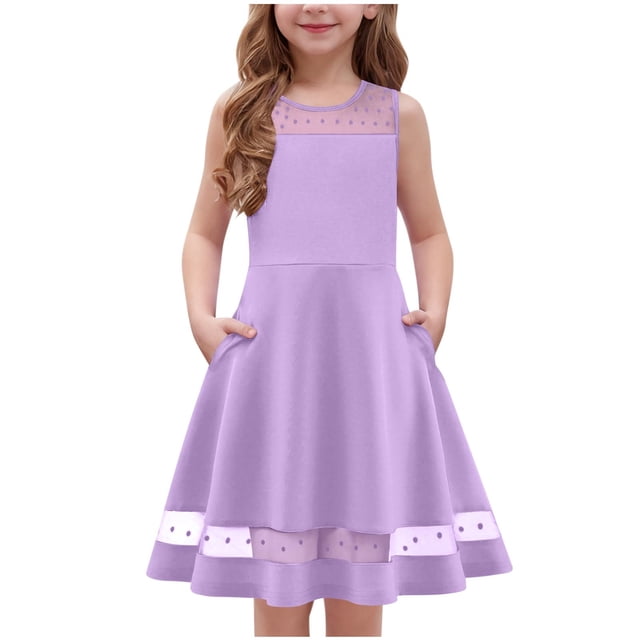FAIWAD Robe Fille Décontractée à Col Rond Sans Manches Ligne A Robes Enfants Longueur Genou Princesse Fête Mariage Robes 5-13a