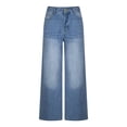 thumbnail image 6 of Mid Rise Wide Leg Jeans for Women Casual Washed Denim Jeans with Pockets Loose Fit Denim Pants Streetwear Fashion Trousers, 6 of 7
