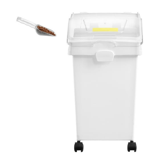 KFFKFF Grain Storage Bin, 6.6Gallon/25L x3 Volume, Spacious Dog Food Distributor Container, Household Cereal Flour Storage, Pet Food Carriers with Rollers, 3 Measuring Cups, and Secure Lid, Set of 3