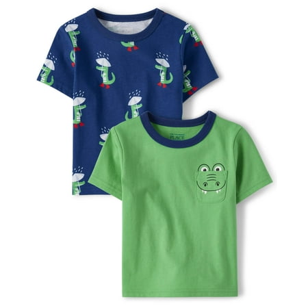 

The Children s Place And Toddler Boys Short Sleeve Fashion Top Baby-Boys Green/Dino Print 2 Pack 18-24 Months