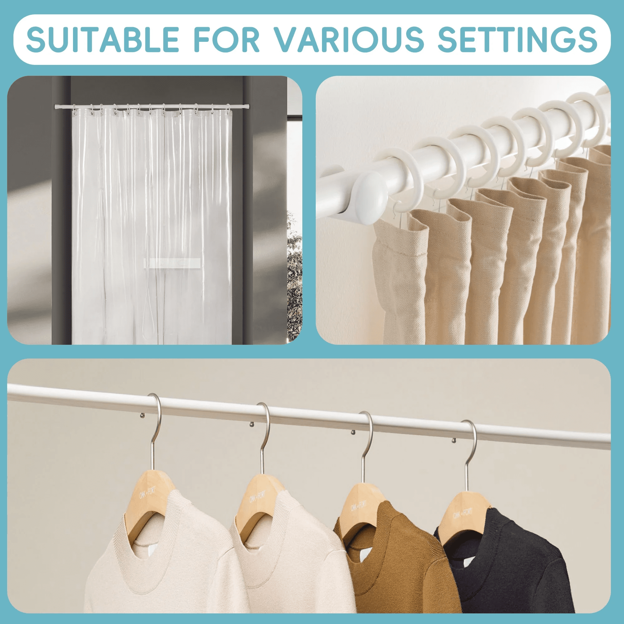 Yiannan Tension Curtain Rods 16-76 Inches,Spring Adjustable White Curtain Rod for Bathroom,Windows,Kitchen,Doorway,Cupboard Bars
