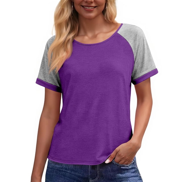 Camisas de Cuello de Tripulación de Manga Corta para las Mujeres Casual Cuello Redondo Top de Manga Corta Tejido Súper Suave para el Verano
