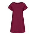 thumbnail image 5 of Bigersell Womens Dresses Women's Fashion Casual Summer Solid Color Round Neck Short Sleeve Dress Girls Dresses Women Skater Dresses, Style 24240, Wine L, 5 of 8