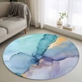 thumbnail image 2 of Teal Purple Marble Large Area Rugs for Bedroom Living Room, Soft Non Slip Carpet Bedside Rug, Modern Abstract Ink Painting Art Luxury Round Floor Cover Kitchen Accent Rug 4' for Dining Room/Office, 2 of 9