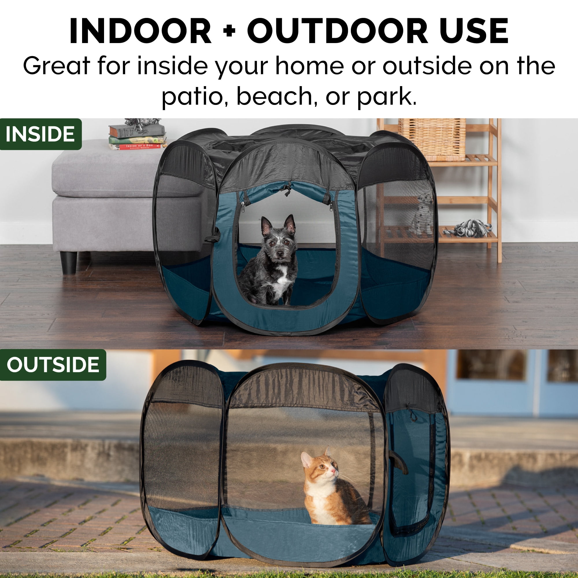 Travel Cat Kennel/Cat Crate with 10 Second Setup Thick Zippered Foldable Pet Playpen 23” Tall x 30” Wide Animal Playpen Easyology Pet Playpen for Indoor Cats and Small Dogs Claw-Proof Mesh 