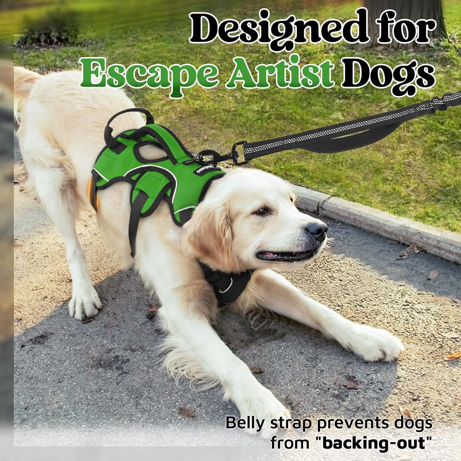 rabbitgoo Escape Proof Dog Harness, Soft Padded Full Body Pet Harness, Reflective Adjustable No Pull Vest with Lift Handle and Lesh Clip for Large Dogs Walking Hiking Training, Green