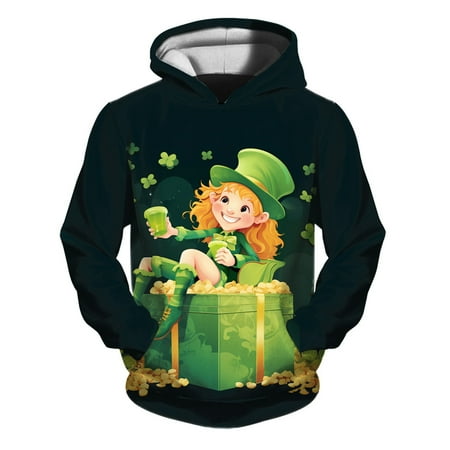 

Sweatshirts for Kids Hooded Unisex St. Patricks Day Printed Pullover with Pocket Hoodies for Kids Girls