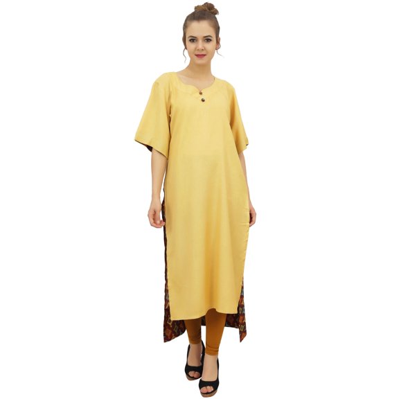 Bimba Women's Rayon Beige Kurti Asymmetrical Hem Designer Kurta With Scarf - 20