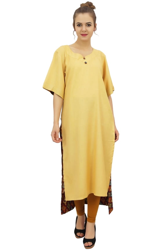 Women's Rayon Beige Kurti Asymmetrical Hem Designer Kurta With Scarf - 10