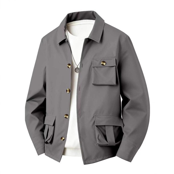 pstuiky camisa de manga larga para hombre, Abrigo informal de manga larga con cuello vuelto y cremallera para hombre, color liso, a la moda camisetas de hombre m