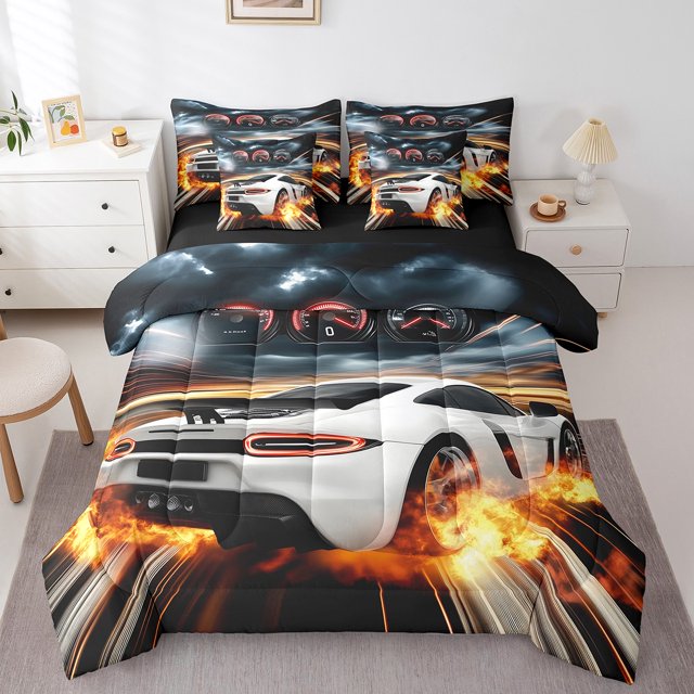 Erosebridal Teens Racing Car Bedding Sets Twin Size,Extreme Sports Comforter Sets with Sheets,Fast Car Decor,Reversible,Breathable,7-Piece