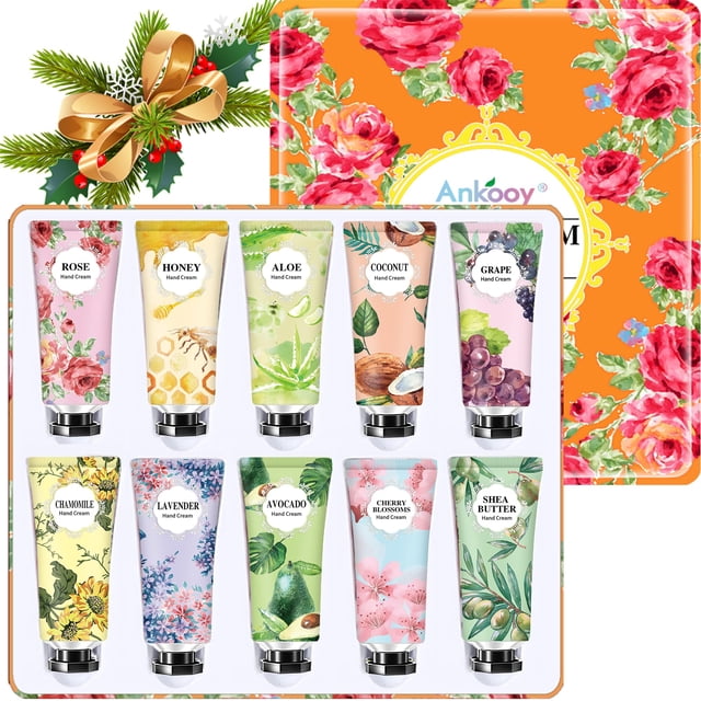Juego de 10 regalos de crema de manos para adultos, compañeros de trabajo, regalos de Navidad, fragancia de plantas naturales, loción de manos perfumada, tamaño de viaje, mini loción con manteca de ka