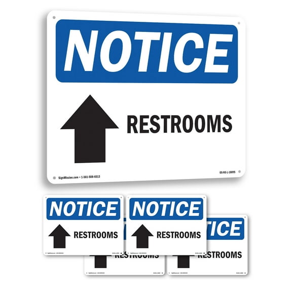 Restrooms [Up Arrow] OSHA Notice Rigid Plastic Sign 18 Inch x 12 Inch - 5 Pack