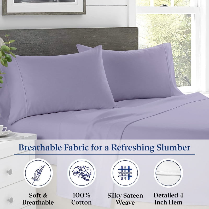 SKY BEDDINGS Standard Size Pillowcase Set of 2 - Lavender Super Soft Pillow Cases Queen, 600 Thread Count 100% Egyptian Cotton, Breathable, Cool, Sateen Weave Sleeping Pillow Covers - Lavender