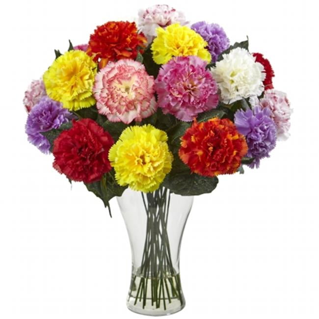 Nearly Natural 1403AS Blooming Carnation Arrangement With Vase