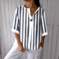 thumbnail image 4 of VEKDONE 3/4 Length Sleeve Stripe Tops for Women Summer Button Down V-Neck Tunic Tops Casual Loose Fit Lightweight Blouse Fashion Clothes Navy S, 4 of 5