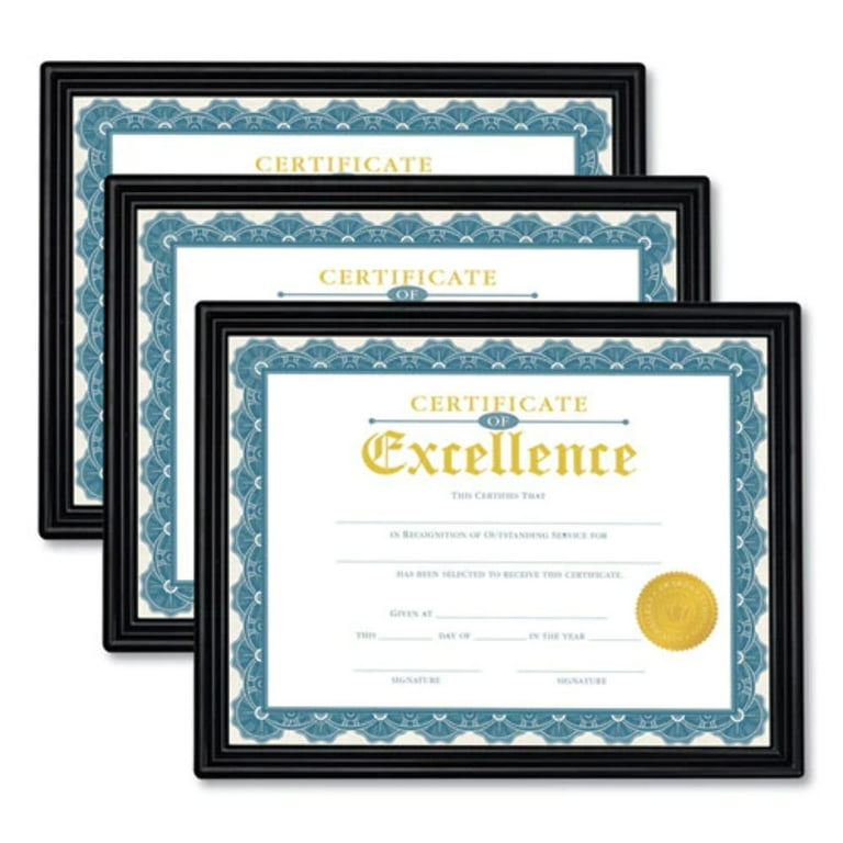 Document Frames, Plastic, 8.5 x 10 Insert, Black/Gold, 3/Pack Document Frames, Plastic, 8.5 x 10 Insert, Black/Gold, 3/Pack