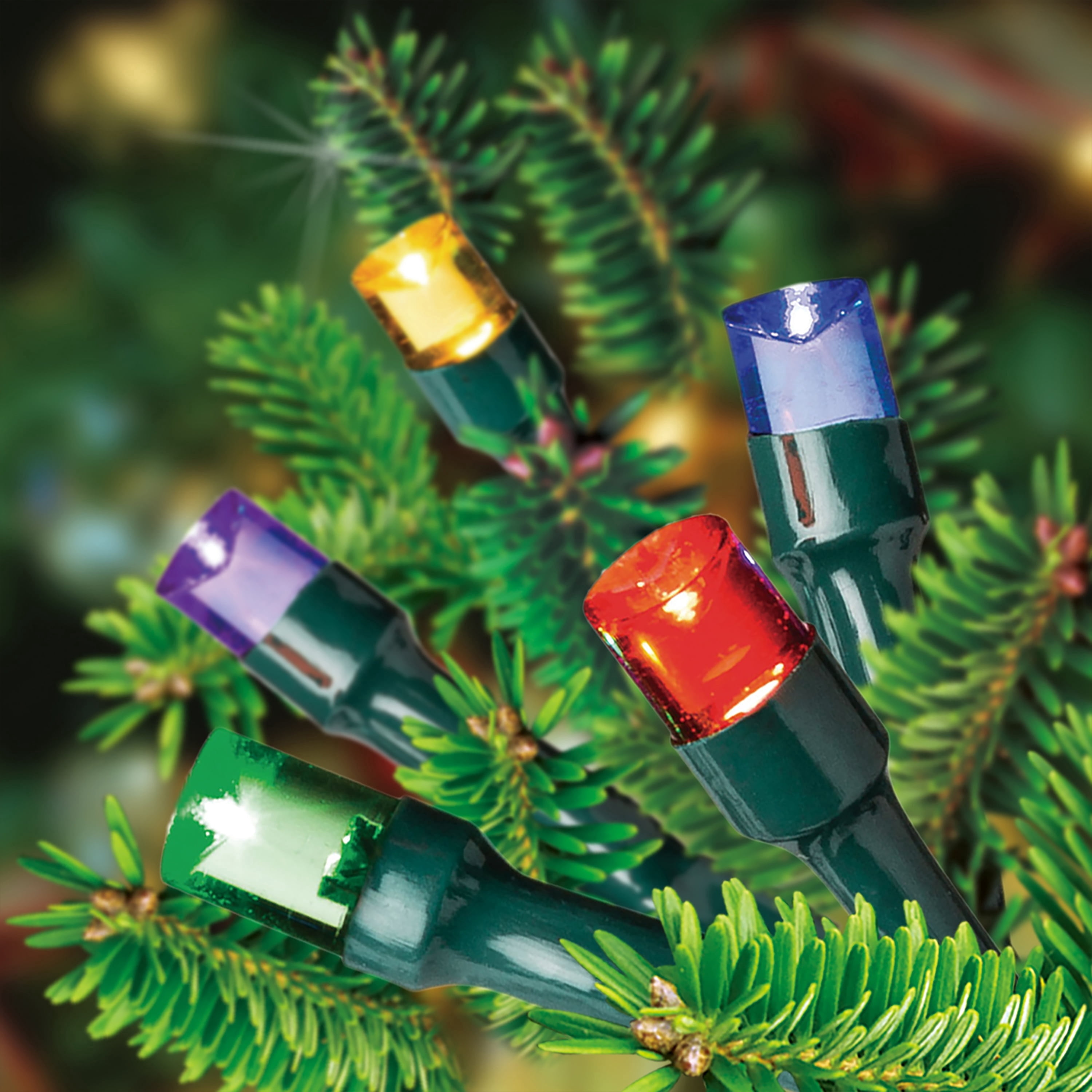 Indoor/Outdoor 50-Count Battery-Operated LED 8-Function Micro Christmas String Lights, Multicolor, Green Wire, 12.5', by Holiday Time