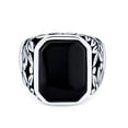 thumbnail image 2 of Bling Jewelry Mens Retro Vintage Leaf Vine Black Onyx Octagon Rectangle Signet Ring Sterling Silver, 2 of 4