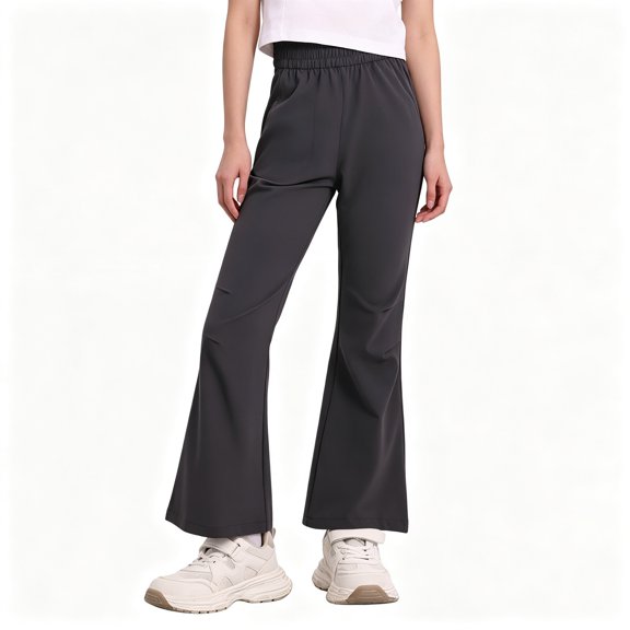 BCSIOAOI Girls Pants,Solid High Waisted Flare Pants with Elastic Waist and Pockets Black 5-6 Years