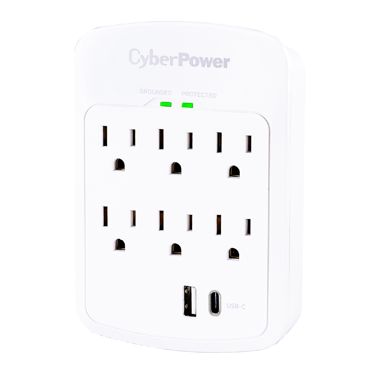 CyberPower Home Office Series Surge Protector Wall Tap, 6 AC Outlets and 2 USB Ports, P6WUC15