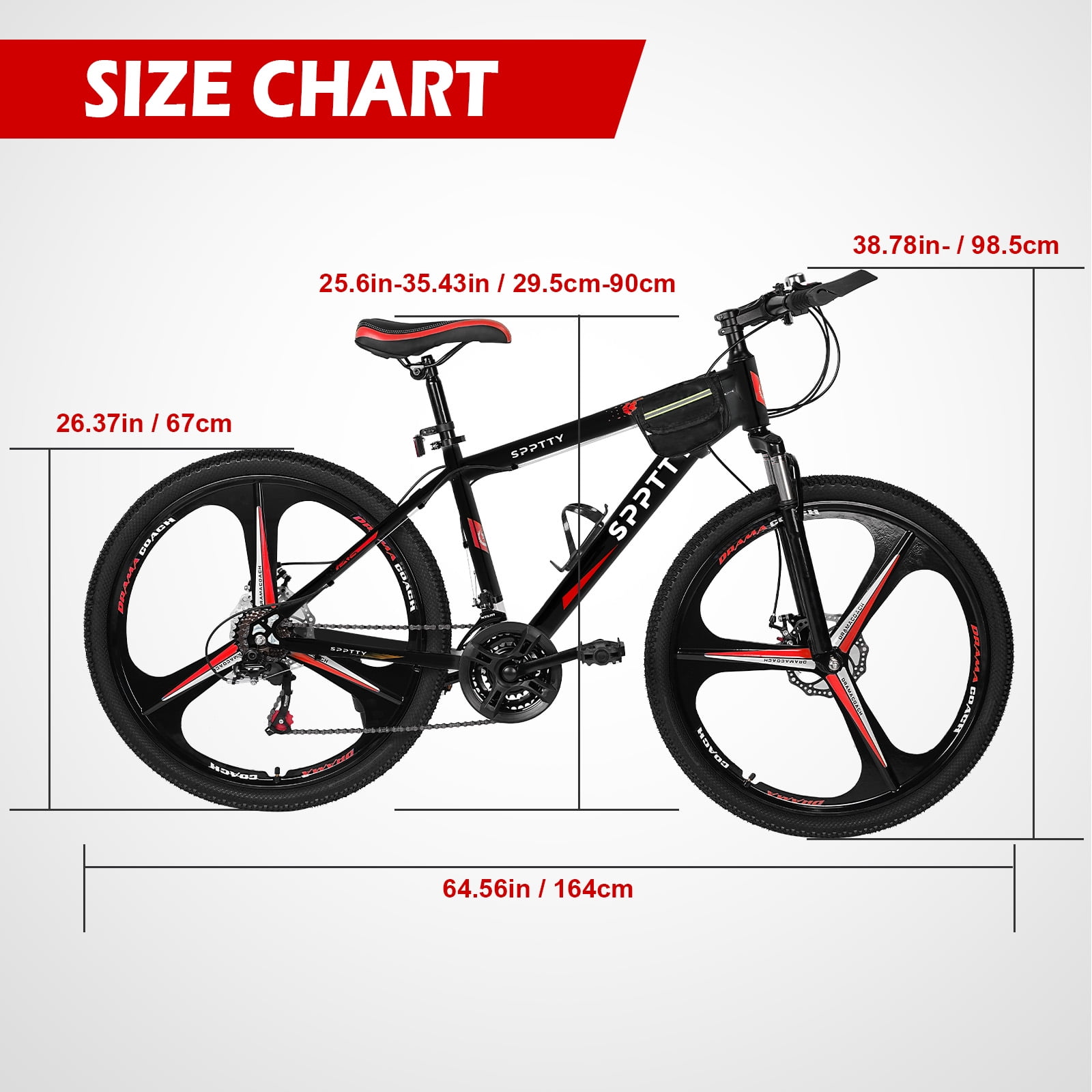 SPPTTY 26" Mountain Bike,24 Speeds Aluminum Bikes for Men Women,Bicycles with Disc Brake,3 Spokes Unibody Ring