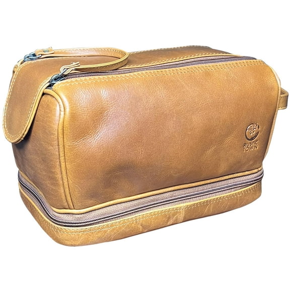 Kit de aseo de viaje Rustic Town, unisex, de piel color coñac para adultos