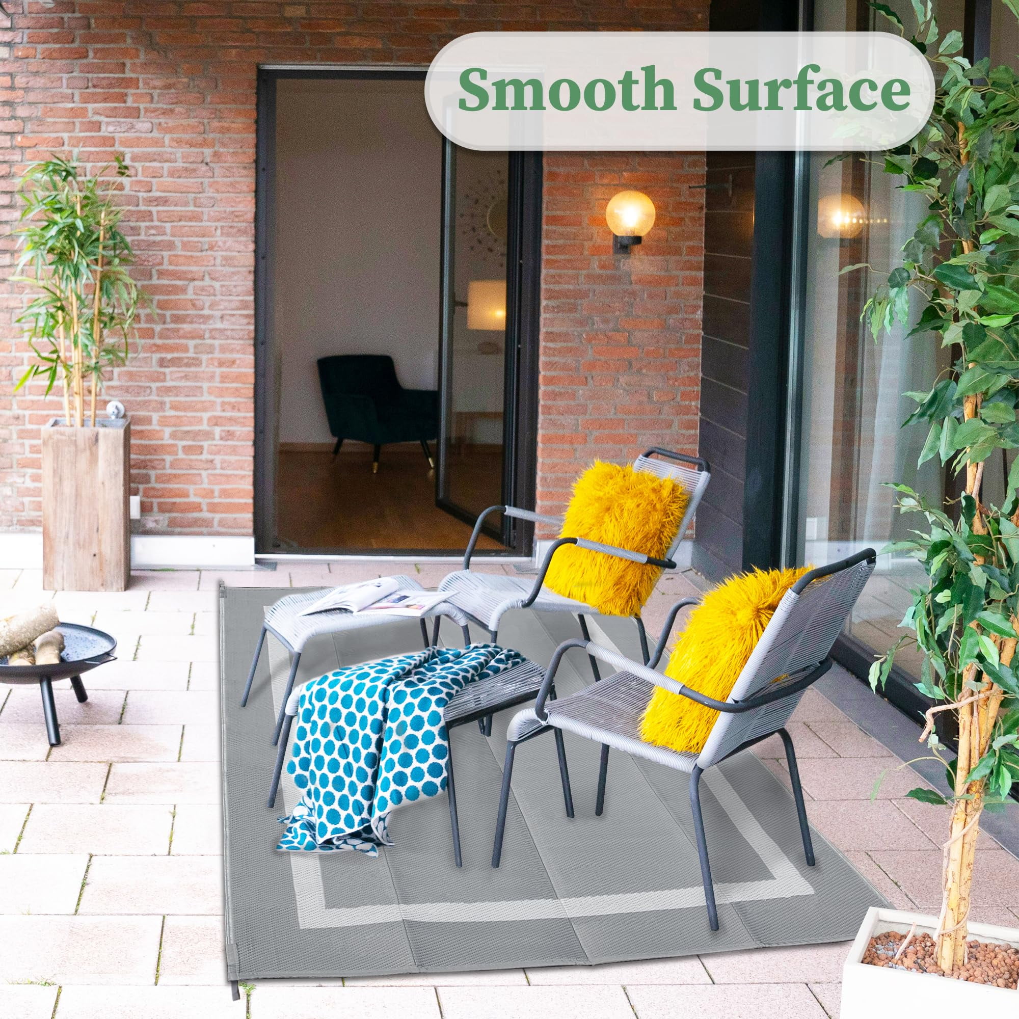 Bibana 9ft x 12ft Outdoor Rug, Reversible Waterproof Plastic Straw Mat for Patio, Deck, RV, Porch, Balcony & Backyard, Indoor/Outdoor Floor Carpet (Gray)