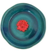 Birdbath Ceramic Bowl Decor for Bee Bird Bath Outdoor Garden Vintage Yard,Blue with Red Flower