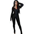 thumbnail image 1 of Trendy Off Shoulder V Neck Long Sleeve Tops High Waist Activewear Set with Slim Fit Leggings pale pinkish gray L, 1 of 5
