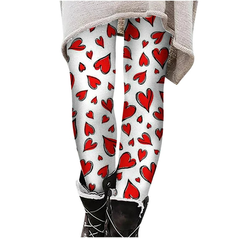 Hfyihgf Women's Valentines Day Leggings High Waist Heart Print Butt Lifting  Yoga Pants Soft Stretch Fleece Lined Warm Gym Pant(White,XL)