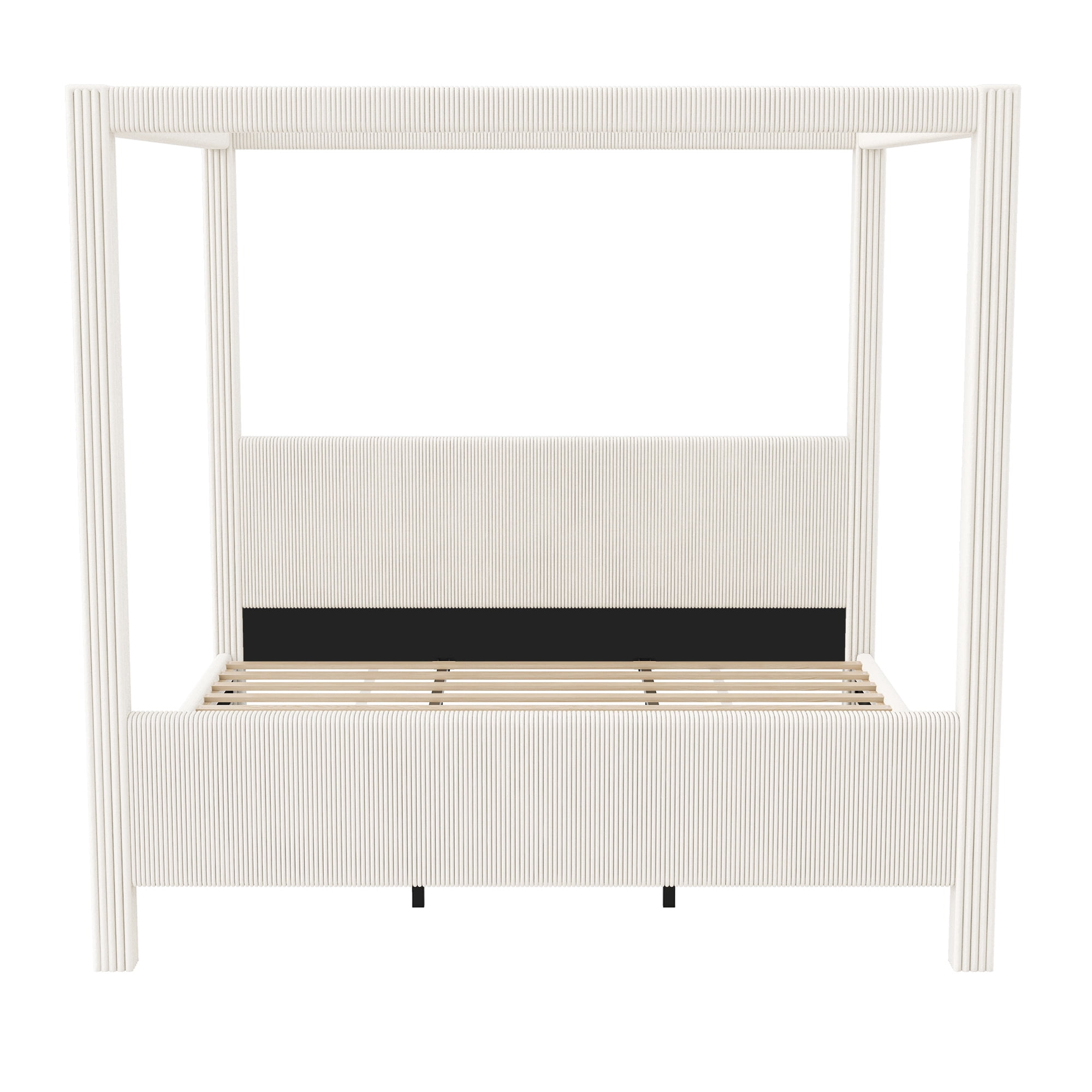 Euroco Upholstery King Size Canopy Platform Bed, No Box Spring Needed, Beige
