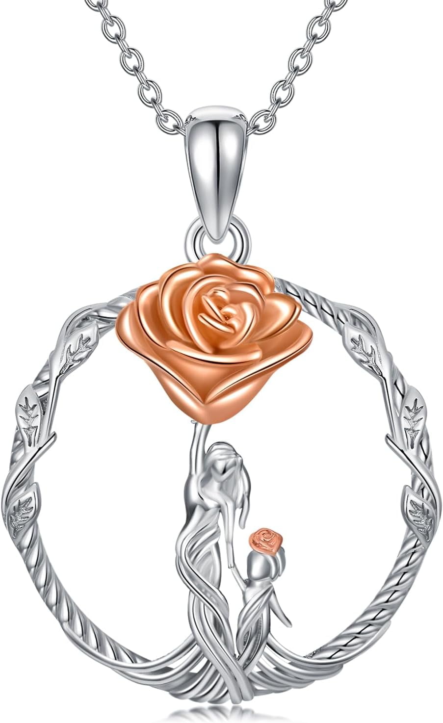 JKR Gifts for Mom 925 Sterling Silver Rose Flower Necklace Mother and 1-5 Daughters/Sons Jewelry Birthday Gifts for Women Wife Grandma