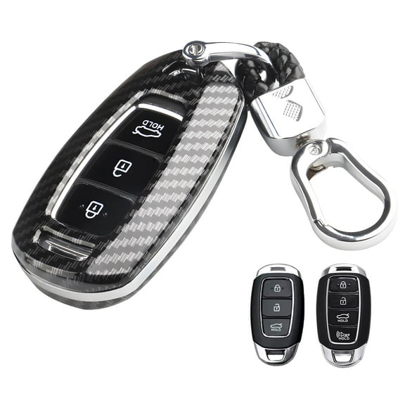for Hyundai Key Fob Cover, Full Protection Key Fob Case for 2018-2021 2022 2023 Hyundai Santa Fe Kona Venue Palisade Veloster Elantra Accent with Keychain (Type A Black)