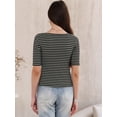 thumbnail image 3 of DARING DIVA Women's Striped Boat Neck Half Sleeve Tops Slim Fit rendy Outfits L Black, 3 of 6