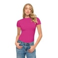 thumbnail image 3 of Natural Uniforms Womens Buttery Soft, Super Stretch Y2K Long Sleeve Baby Tee Crop Top (Hot Pink, X-Small), 3 of 6