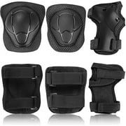 KAMUGO Helmets for Kids ,Black Helmet Knee Pads and Elbow Pads for Kids