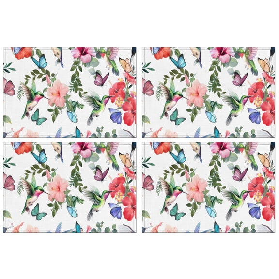 Pioneer Flower Floral Print Pattern Summer Placemats Table Placemats Set Of 4-Linen Kitchen Washable Placemats Table Mats 12x18 Inch Non-Slip Heat Resistant