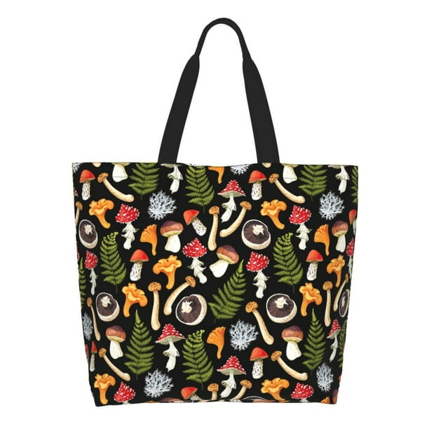 Fotbe Mushrooms Bolsa Tote Estética de Lona con Estampado para Mujer - Bolsa Reutilizable de Hombro Casual para Vacaciones, Compras, Trabajo y Gimnasio