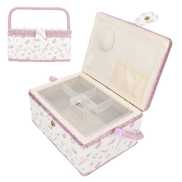 Fabric Sewing Basket Organizer With Removable Tray Household