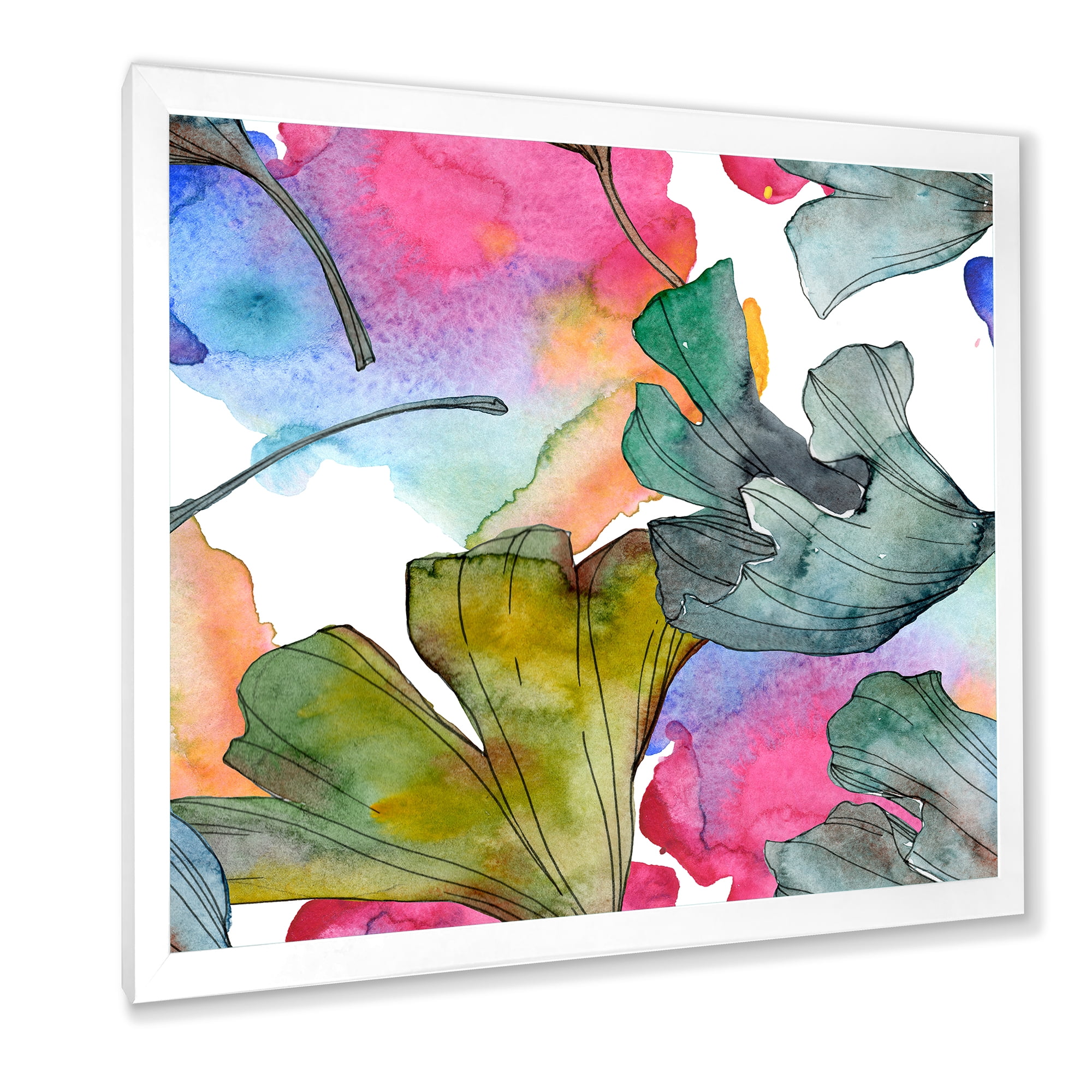 Designart 'Abstract Ginkgo Biloba Leaf Foliage' Traditional Framed Art Print
