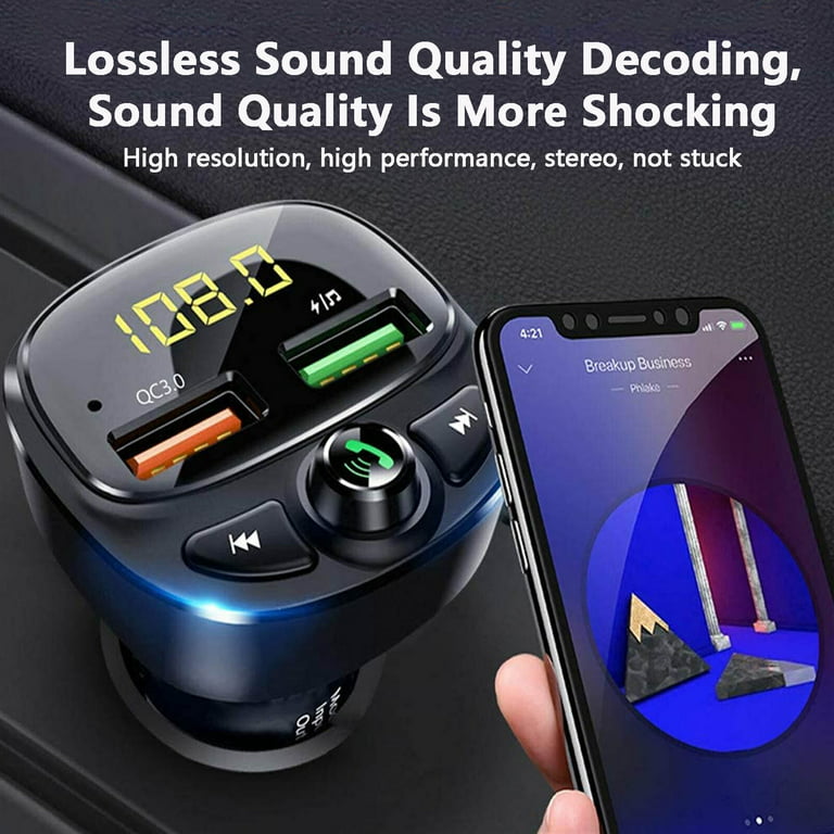 5.0 Bluetooth FM Transmitter for Car,QC3.0 Wireless Bluetooth FM Radio  Adapter Music Player /Car Kit with Hands-Free Calls,2 USB Ports,Support U  Disk/TF Card 