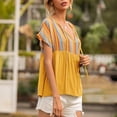 thumbnail image 4 of Camiseta de mujer Étnico Manga corta Hueco con cordones Verano Casual Top, Amarillo, S kenally AP001227-05, 4 of 7