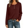 thumbnail image 6 of Horkkom Henley Shirts for Women Solid Color Button Long Sleeve Shirts Baggy Casual Fall Tops L, 6 of 7