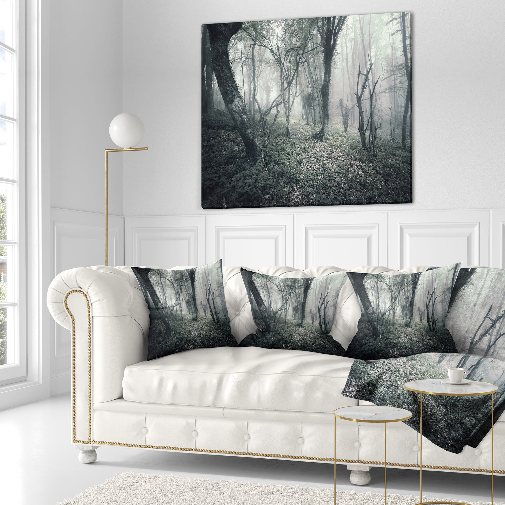 Designart Vintage Forest Filled with Fog - Landscape Photography Throw Pillow - 16x16