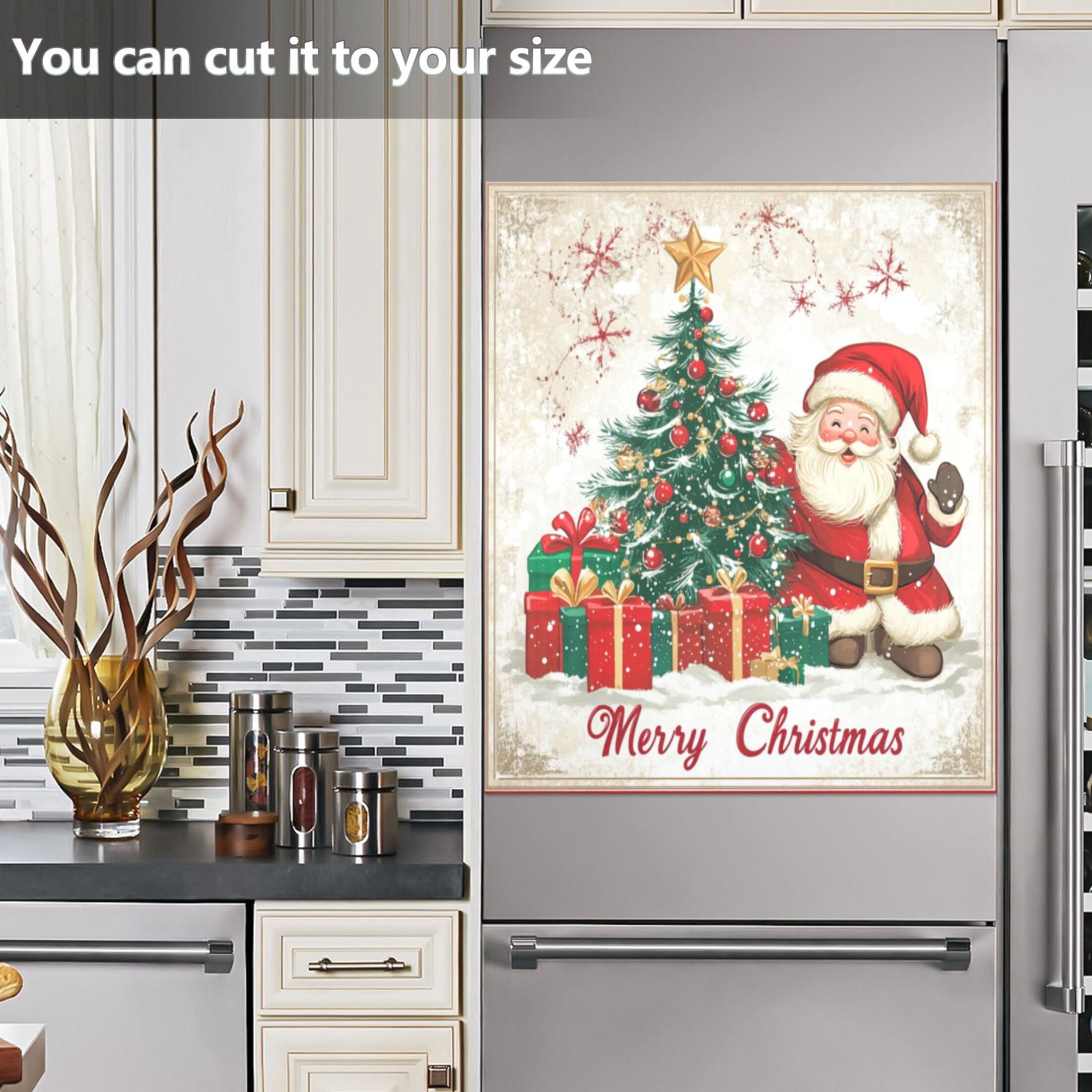 Dishwasher Magnetic Sticker 23x26 Inch Refrigerator Magnetic Sticker Washing Machine Magnetic Sticker Kitchen Panel Magnetic Sticker Home Decor Smiling Santa Picture
